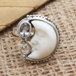 Blue topaz cocktail ring, 'Sleeping Moon' - Blue Topaz and Sterling Silver Crescent Moon Ring