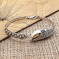 Citrine bangle bracelet, 'Golden Seeds' - Handmade Sterling Silver and Citrine Bangle Bracelet