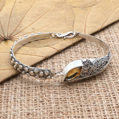 Citrine bangle bracelet, 'Golden Seeds' - Handmade Sterling Silver and Citrine Bangle Bracelet