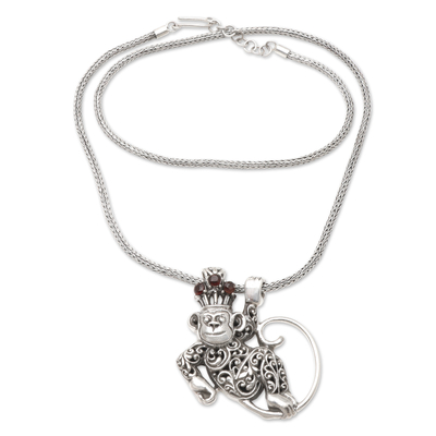 Garnet Monkey-Motif Pendant Necklace