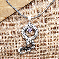 Amethyst pendant necklace, 'Queen Snake' - Amethyst Snake-Motif Pendant Necklace