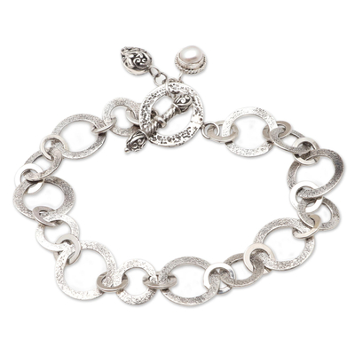 Cultured Freshwater Pearl and Sterling Silver Link Bracelet