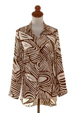 Silk-screened rayon shirt, 'Palm Leaf in Brown' - Palm Leaf-Printed Rayon Collared Shirt