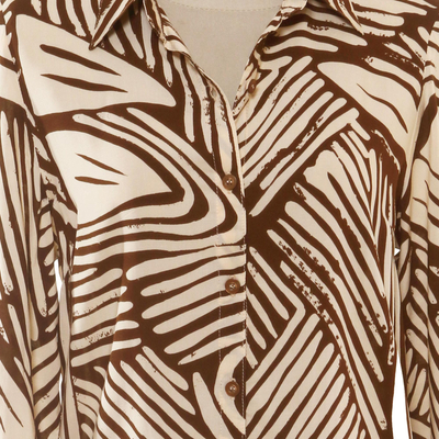 Hemd aus Viskose mit Siebdruck - Hemd mit Kragen aus Viskose mit Palmblatt-Print