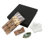 Ceramic incense set, 'Balinese Frangipani' - Jasmine and Sandalwood Ceramic Incense Set