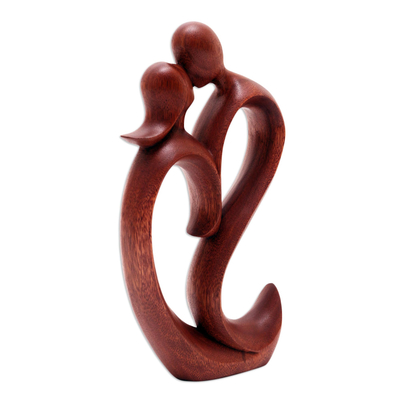 Wood statuette, 'We Kiss Forever' - Hand Carved Romantic Suar Wood Statuette