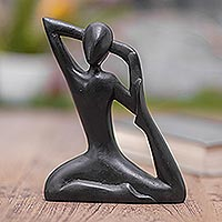 Wood statuette, 'Calm Meditation' - Handmade Suar Wood Meditation Statuette