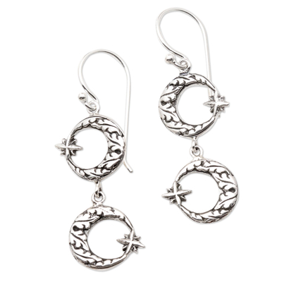 Sterling silver dangle earrings, 'Shimmering Crescents' - Sterling Silver Crescent Moon Dangle Earrings