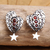 Garnet drop earrings, 'Star Sprinkle' - Sterling Silver and Garnet Star-Motif Drop Earrings