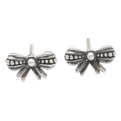 Sterling Silver Bow-Motif Stud Earrings