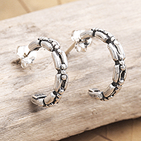 Sterling silver drop earrings, 'Chain of Command'