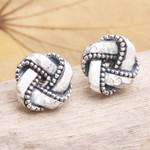 Sterling silver stud earrings, 'Woven Pandanus' - Hand Made Sterling Silver Stud Earrings from Bali