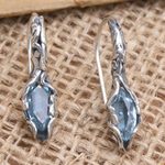 Blue topaz drop earrings, 'Blue Cocoon' - Hand Made Blue Topaz and Sterling Silver Drop Earrings