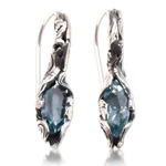 Blue topaz drop earrings, 'Blue Cocoon' - Hand Made Blue Topaz and Sterling Silver Drop Earrings