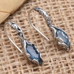 Blue topaz drop earrings, 'Blue Cocoon' - Hand Made Blue Topaz and Sterling Silver Drop Earrings