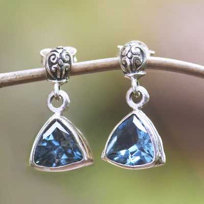Blue topaz dangle earrings, Lost Triangle