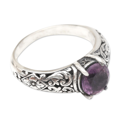Amethyst solitaire ring, 'Balinese Beach in Purple' - Amethyst and Sterling Silver Solitaire Ring