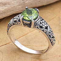 Peridot solitaire ring, 'Balinese Beach in Green' - Peridot and Sterling Silver Solitaire Ring