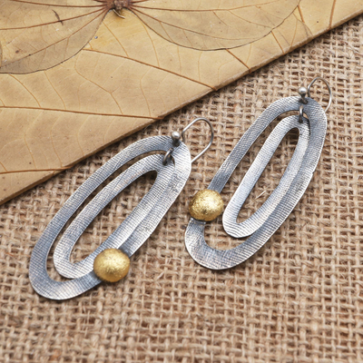 Sterling silver dangle earrings, 'Waterblow Beach' - Sterling Silver and Brass Dangle Earrings