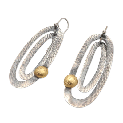 Sterling silver dangle earrings, 'Waterblow Beach' - Sterling Silver and Brass Dangle Earrings