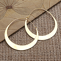 Pendientes de aro de latón chapado en oro, 'Hula Hoop' - Pendientes de aro sin fin de latón chapado en oro hechos a mano
