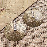 Brass dangle earrings, 'African Style' - Balinese Brass and Sterling Silver Dangle Earrings