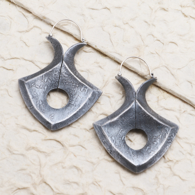 Sterling silver drop earrings, 'Night Beaches' - Hand Crafted Sterling Silver Drop Earrings