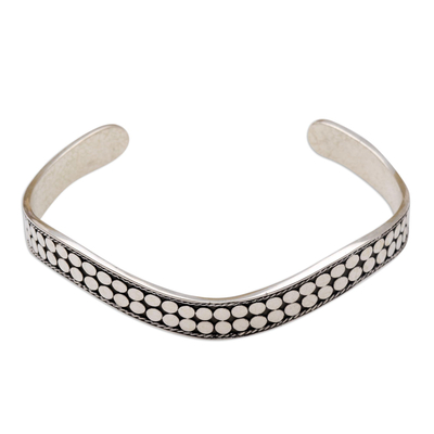 Sterling silver cuff bracelet, 'Easy Peasy' - Hand Crafted Sterling Silver Cuff Bracelet