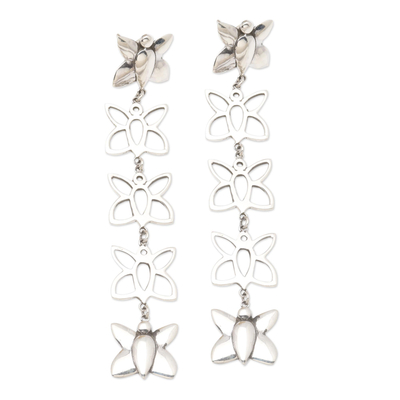 Sterling silver dangle earrings, 'On Butterfly Wings' - Sterling Silver Butterfly Dangle Earrings