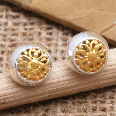 Gold-accented stud earrings, 'Golden Growth' - Gold-Accented Floral Stud Earrings