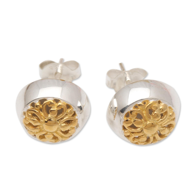 Gold-accented stud earrings, 'Golden Growth' - Gold-Accented Floral Stud Earrings