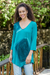 Hand-painted rayon blend blouse, 'Floating Blue' - Hand-Dyed Rayon Blend Blouse from Bali (image 2) thumbail