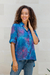 Batik rayon collared shirt, 'Early Dawn' - Hand-Stamped Batik Rayon Collard Shirt (image 2c) thumbail