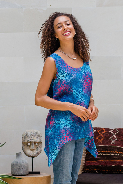 Batik rayon sleeveless blouse, 'Early Dawn' - Batik Rayon Sleeveless Blouse from Bali
