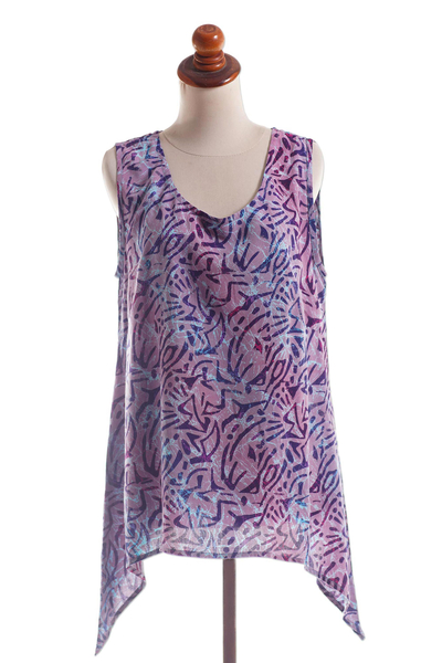 Batik rayon sleeveless blouse, 'Purple Scoop' - Batik Rayon Sleeveless Blouse from Bali
