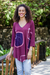 Hand-painted rayon blend blouse, 'Mulberry Float' - Hand-Painted Rayon Blend Blouse from Bali (image 2) thumbail