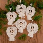 Hand-woven cotton holiday ornaments, 'Holiday Angel' (set of 6) - Cotton and Bamboo Angel Holiday Ornaments (Set of 6)