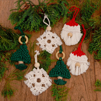 Adornos navideños de algodón tejidos a mano (juego de 6) - Adornos navideños hechos a mano de algodón y bambú (juego de 6)
