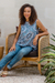 Rayon sleeveless blouse, 'Azure Mandala' - Printed Rayon Mandala Motif Sleeveless Blouse (image 2b) thumbail