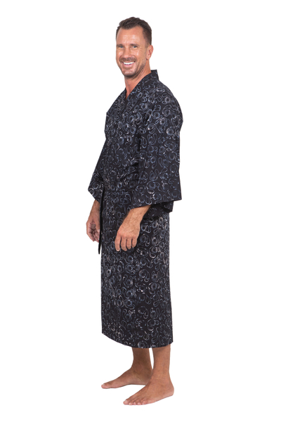 Men's cotton robe, 'Midnight Sky' - Men's Belted Cotton Robe