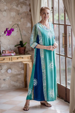 Batik rayon maxi dress, 'Vintage Teal Batik' - Hand-Printed Batik Rayon Maxi Dress