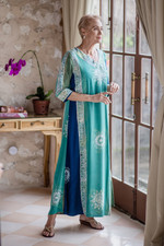 Batik rayon maxi dress, 'Vintage Teal Batik' - Hand-Printed Batik Rayon Maxi Dress