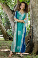 Batik rayon maxi dress, 'Vintage Teal Batik' - Hand-Printed Batik Rayon Maxi Dress