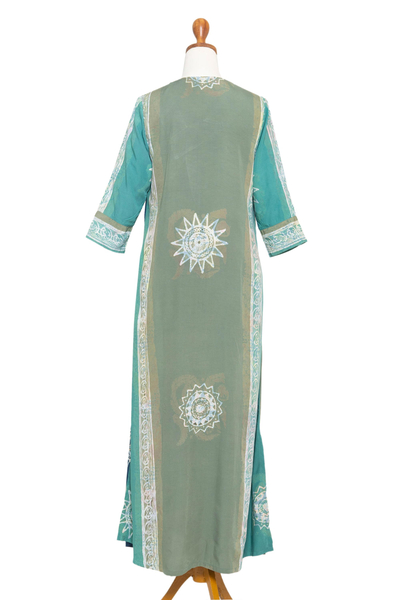 Batik rayon maxi dress, 'Slow Day in Teal' - Hand-Printed Batik Rayon Maxi Dress
