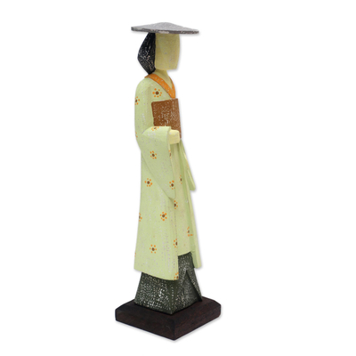Wood sculpture, 'Kimono Lady' - Artisan Crafted Wood Sculpture of a Woman in a Kimono