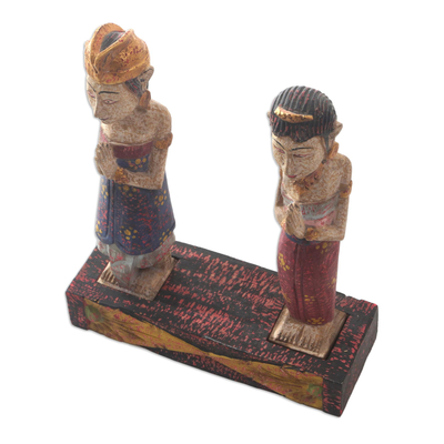Wood statuette, 'Balinese Pagar Ayu' - Hand Carved Wood Wedding Ceremony Statuette