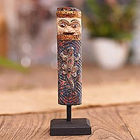 Wood statuette, 'Dayak Sign' - Hand Painted Albesia Wood Borneo Culture Statuette
