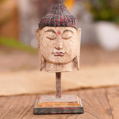 estatuilla de madera - Estatuilla de cabeza de buda tallada a mano