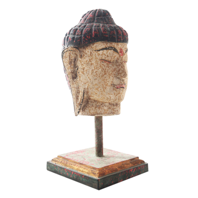 estatuilla de madera - Estatuilla de cabeza de buda tallada a mano