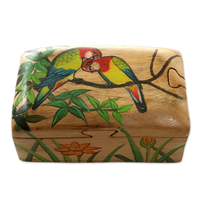 Hand Carved Parrot-Motif Wood Jewelry Box